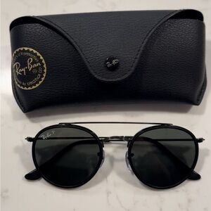 Ray Ban black round double bridge polarized unisex glasses